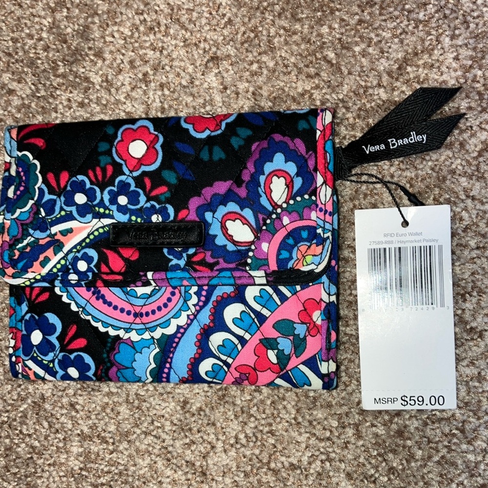Vera Bradley RFID Euro Wallet-NWT-HayMarket Paisley